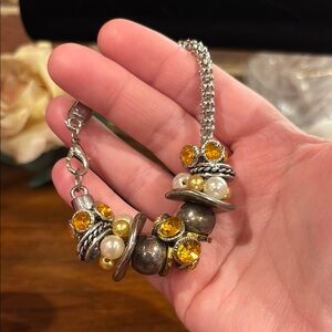 Vintage-Inspired Silver and Gold Bracelet with Crystal Accents